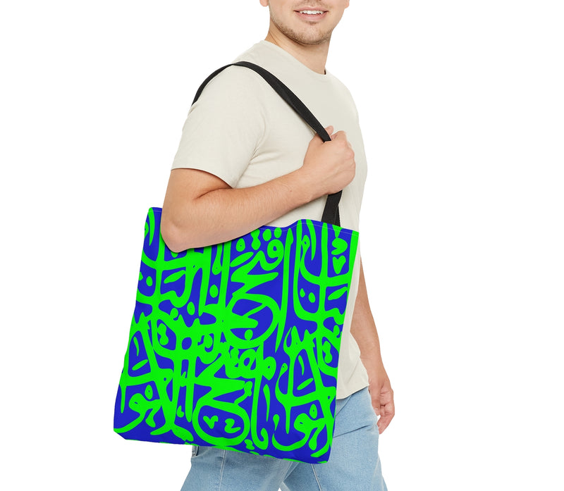 Calligraphy Mantra XL Tote Bag - Blu/Grn